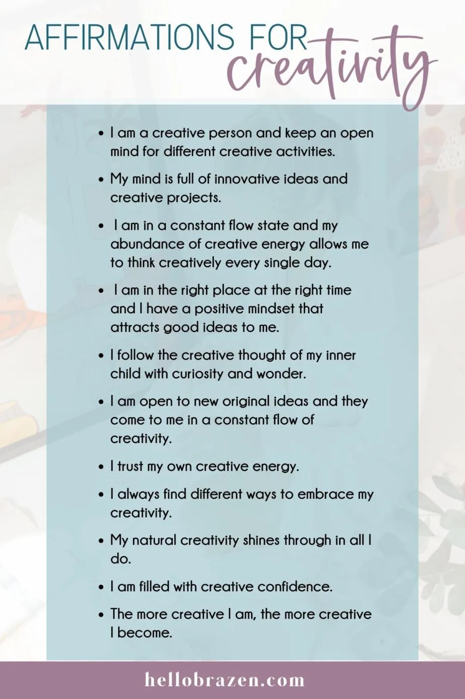 Do you struggle with creativity? Learn how affirmations for creativity can help to increase your self-awareness, change negative thought patterns, and boost your creativity.