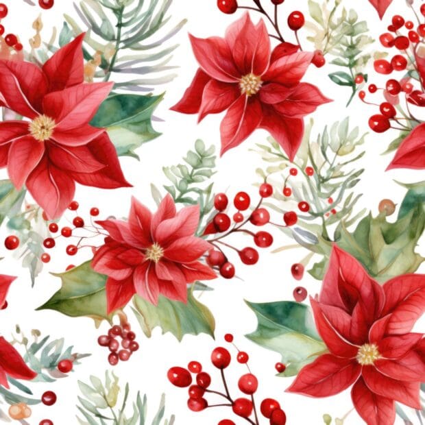 Traditional Christmas Floral Seamless Pattern, Poinsettia Christmas Floral Pattern, Free For Personal and Commercial Use