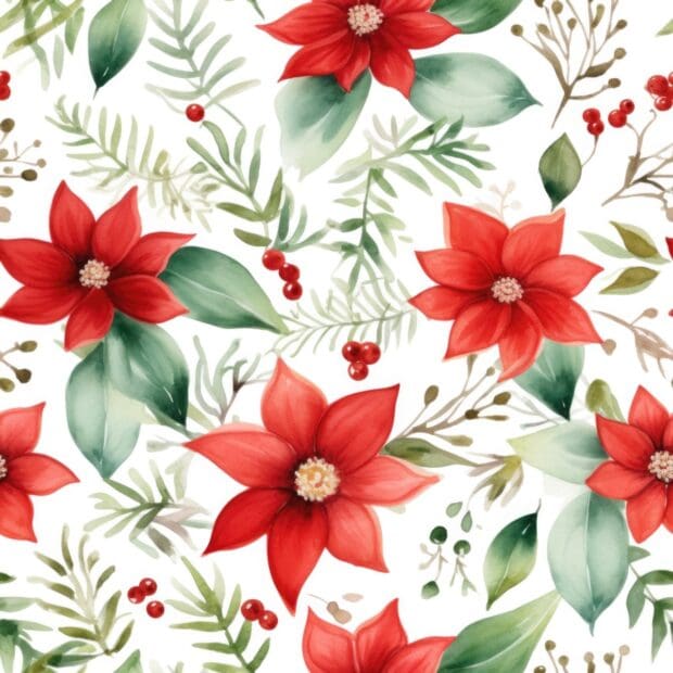 Traditional Christmas Floral Seamless Pattern, Poinsettia Christmas Floral Pattern, Free For Personal and Commercial Use