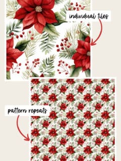 Traditional Christmas Floral Seamless Pattern, Poinsettia Christmas Floral Pattern, Free For Personal and Commercial Use - Pattern Example