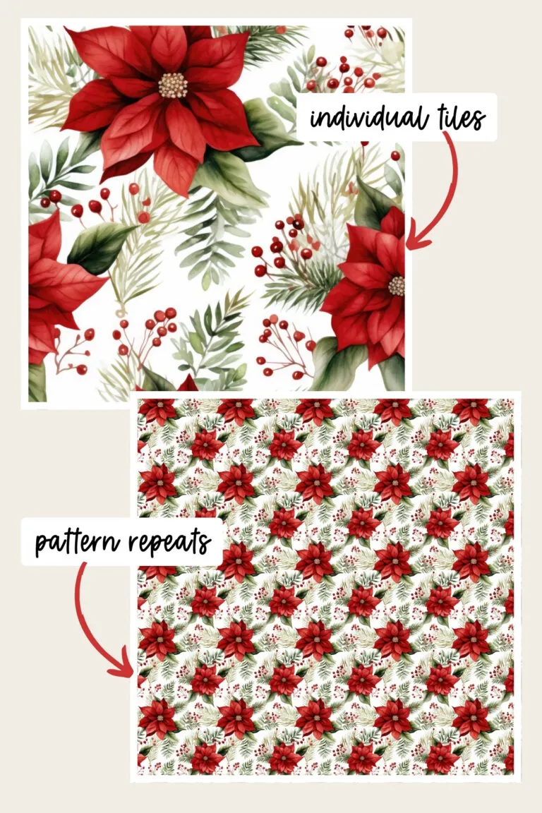 Traditional Christmas Floral Seamless Pattern, Poinsettia Christmas Floral Pattern, Free For Personal and Commercial Use - Pattern Example