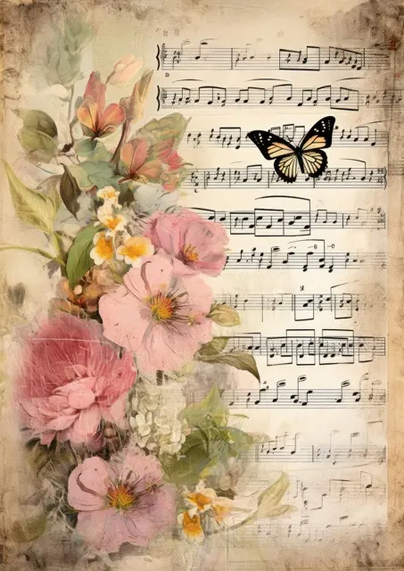 The Vintage Music Sheets Junk Journal Collection. Beautiful junk journal pages crafted on vintage music sheets, accented with vintage birds, florals, bees, and butterflies. Free For Personal and Commercial Use