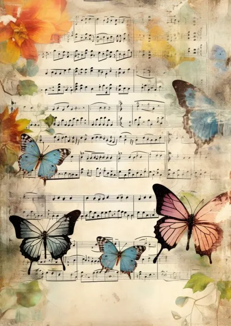 The Vintage Music Sheets Junk Journal Collection. Beautiful junk journal pages crafted on vintage music sheets, accented with vintage birds, florals, bees, and butterflies. Free For Personal and Commercial Use