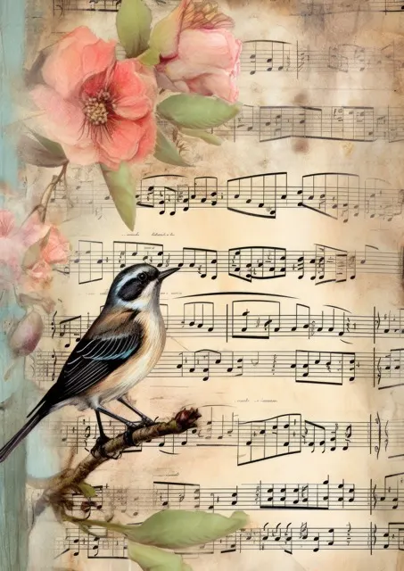 The Vintage Music Sheets Junk Journal Collection. Beautiful junk journal pages crafted on vintage music sheets, accented with vintage birds, florals, bees, and butterflies. Free For Personal and Commercial Use