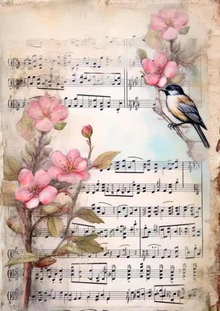 The Vintage Music Sheets Junk Journal Collection. Beautiful junk journal pages crafted on vintage music sheets, accented with vintage birds, florals, bees, and butterflies. Free For Personal and Commercial Use