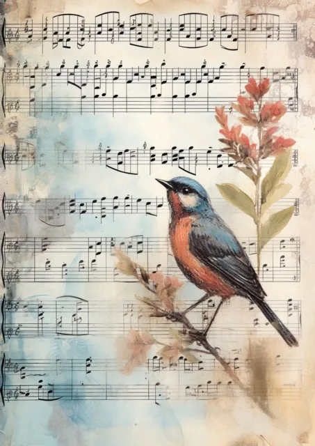 The Vintage Music Sheets Junk Journal Collection. Beautiful junk journal pages crafted on vintage music sheets, accented with vintage birds, florals, bees, and butterflies. Free For Personal and Commercial Use
