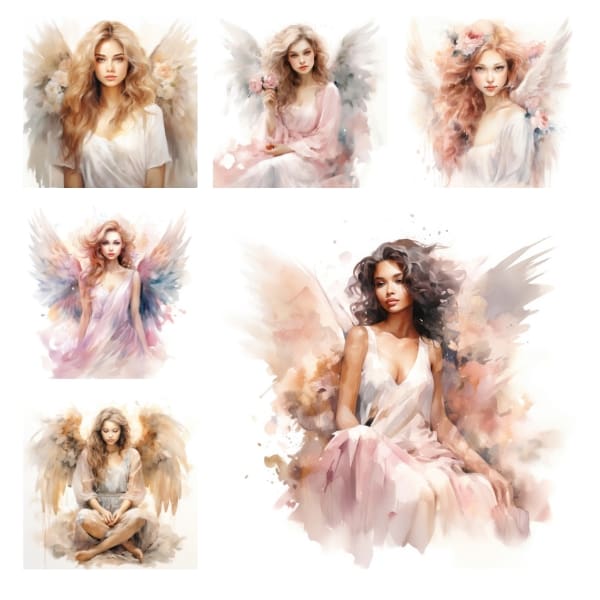The Divine Angels Collection is a collection of beautiful images, featuring watercolor illustrations of divine angels. Free For Personal and Commercial Use