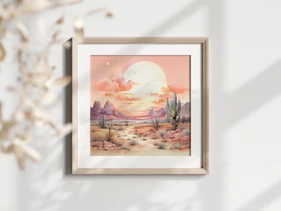 The Pink Desert Collection is a collection of watercolor images of arid landscapes and desert scenery, sprinkled with desert flowers and cactus. Free For Personal and Commercial Use