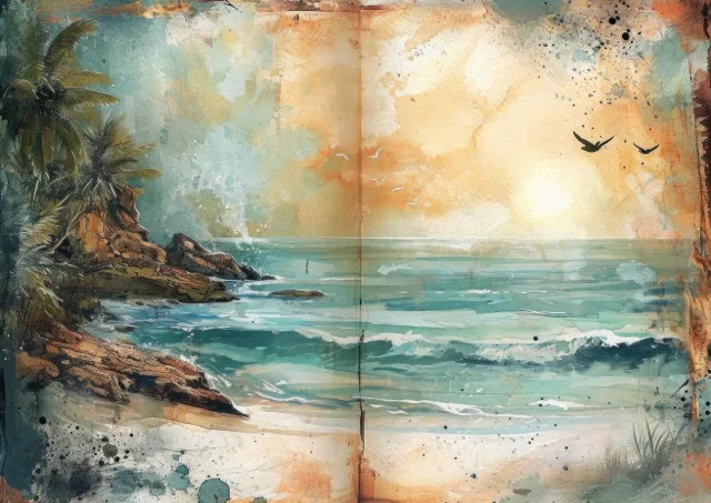 The vintage inspired Coastal Breeze Junk Journal Collection is a collection of beautiful beach landscapes, sunsets over the ocean, and calm serene beaches. Free For Personal and Commercial Use