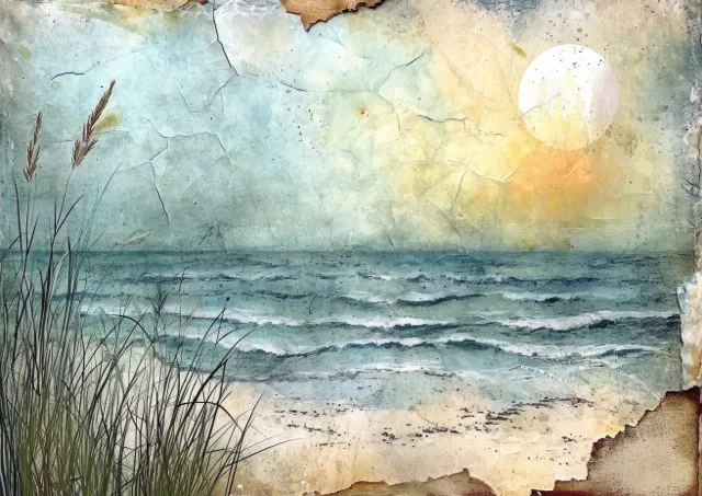 The vintage inspired Coastal Breeze Junk Journal Collection is a collection of beautiful beach landscapes, sunsets over the ocean, and calm serene beaches. Free For Personal and Commercial Use