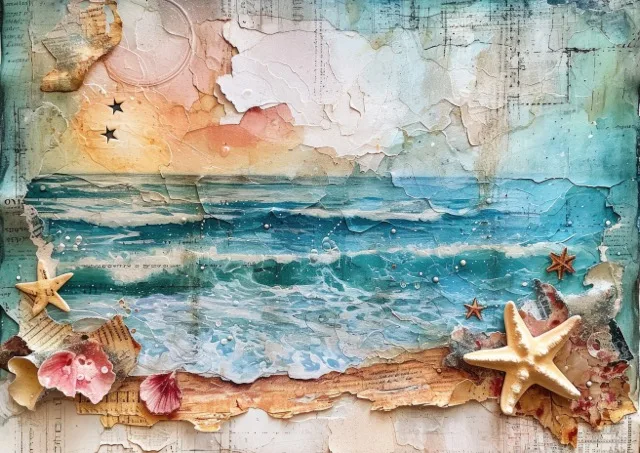 The vintage inspired Coastal Breeze Junk Journal Collection is a collection of beautiful beach landscapes, sunsets over the ocean, and calm serene beaches. Free For Personal and Commercial Use