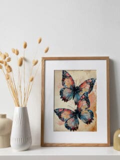 The Vintage Butterflies Junk Journal Collection is a collection of beautiful vintage inspired pages featuring butterflies and layered textures. Free For Personal and Commercial Use