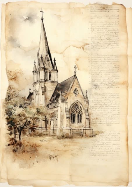 The Vintage Church Junk Journal Collection. Beautiful junk journal pages crafted with vintage churches and vintage sheet music, in both portrait and landscape styles. Free For Personal and Commercial Use