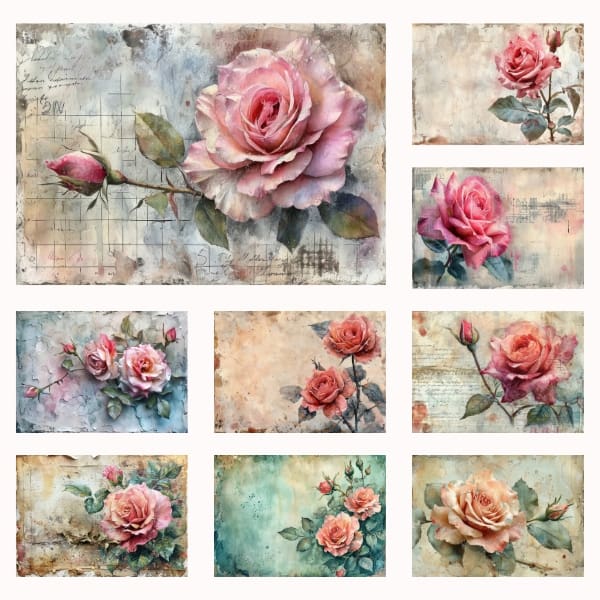 The Vintage Roses Junk Journal Collection is a selection of images, each infused with the timeless elegance and romantic allure of vintage storybook roses. Step into a realm of antique charm with this collection, perfect for crafting your own narrative in the art of journaling or any creative venture. Offered freely for both personal and commercial use, these pages invite you to weave a touch of historical beauty into your projects.