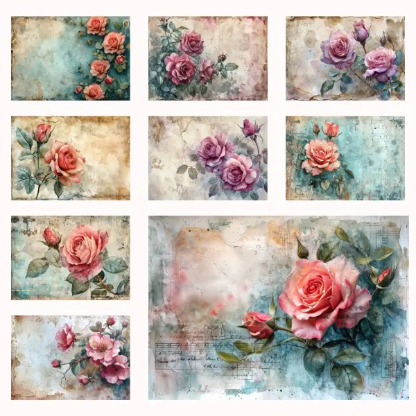 The Vintage Roses Junk Journal Collection is a delightful assemblage of rose-themed imagery, reminiscent of secret gardens and old-world romance found in the pages of a classic novel. Indulge in the artistry of bygone days with this collection, generously available for personal and commercial creativity.