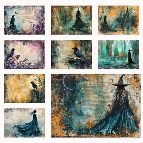 Step into the realm of the arcane with our 'Witches and Ravens Junk Journal Collection', a curated gallery of high-resolution images rich in mysticism and gothic charm. Ideal for both personal and commercial projects, these pages are a free gateway to creativity, ready to enhance your next crafting adventure.